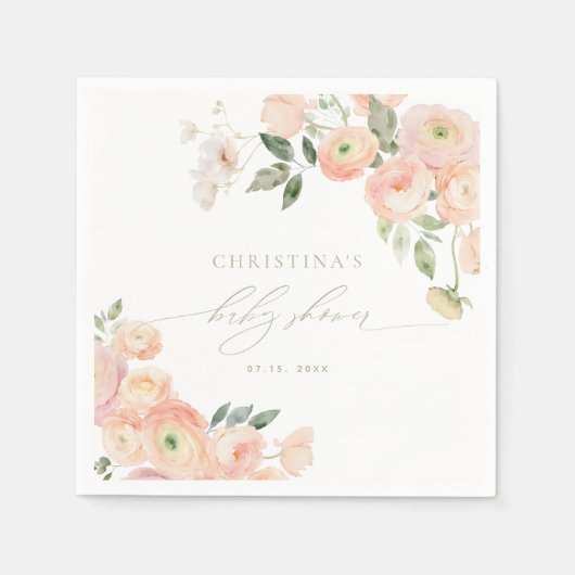 Elegante Blush & Sage Green Baby Dusche Napkins Serviette (Vorderseite)