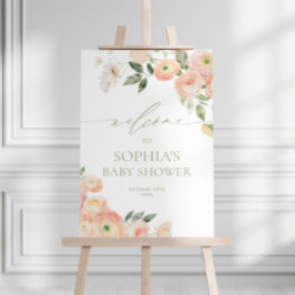 Elegante Blush & Sage Green Baby Dusche Willkommen Poster