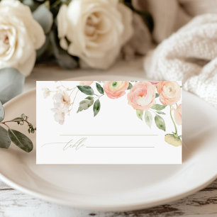 Elegante Blush & Sage Green Blume Hochzeit Platzkarte