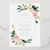 Elegante Blush Silver Floral Wedding Folieneinladung (Vorderseite)