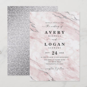 Elegante Blush & Silver Marble & Glitzer Hochzeit Einladung