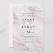 Elegante Blush & Silver Metallic Marmorhochzeit Einladung (Vorderseite)