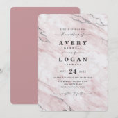 Elegante Blush & Silver Metallic Marmorhochzeit Einladung (Vorne/Hinten)