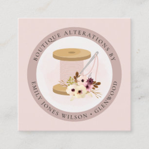 Elegante Blush Spool Needle Wasserfarbene Flora Sc Quadratische Visitenkarte