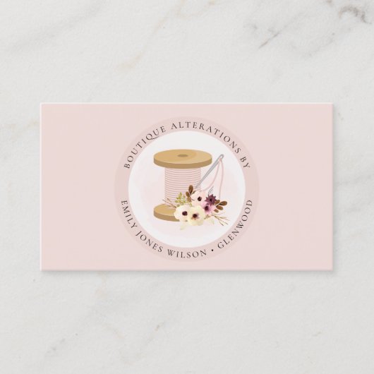 Elegante Blush Spool Needle Wasserfarbene Flora Sc Visitenkarte (Vorderseite)