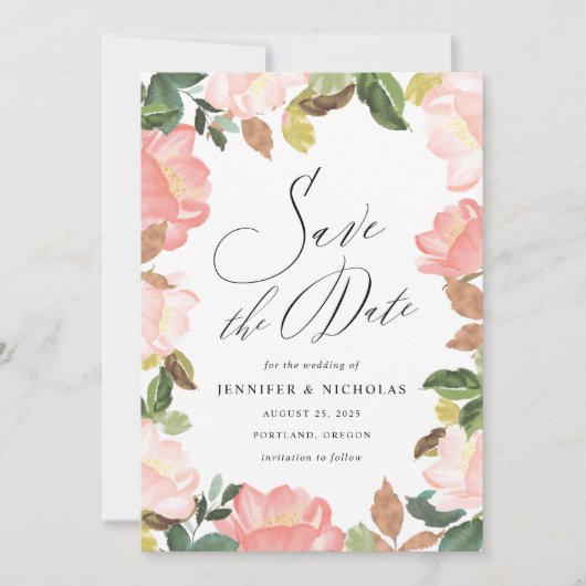 Elegante Blush Spring Bloral Save the Date (Vorderseite)