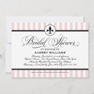 Elegante Blush-Streifen Fleur de Lis Hochzeitsbrau Einladung