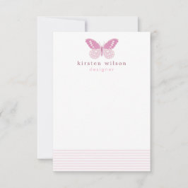 Elegante Blush Stripes & Butterfly - Personalisier Mitteilungskarte