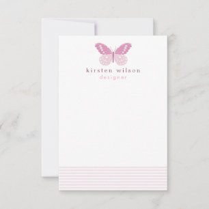 Elegante Blush Stripes & Butterfly - Personalisier Mitteilungskarte