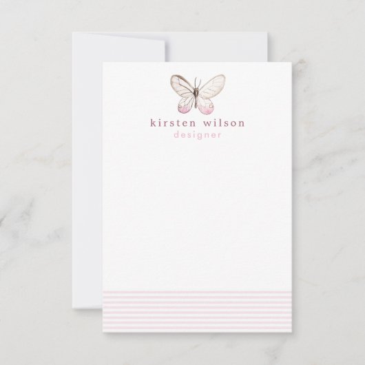 Elegante Blush Stripes & Butterfly - Personalisier Mitteilungskarte (Vorderseite)