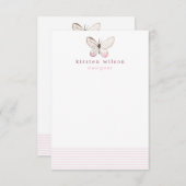 Elegante Blush Stripes & Butterfly - Personalisier Mitteilungskarte (Vorne/Hinten)