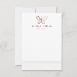 Elegante Blush Stripes & Butterfly - Personalisier Mitteilungskarte