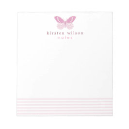 Elegante Blush Stripes & Butterfly - Personalisier Notizblock