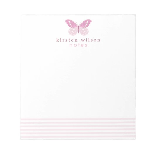 Elegante Blush Stripes & Butterfly - Personalisier Notizblock (Vorderseite)