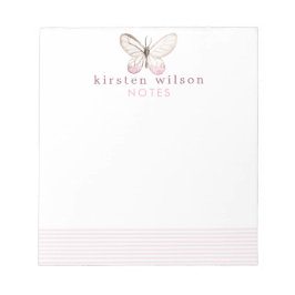 Elegante Blush Stripes & Butterfly - Personalisier Notizblock