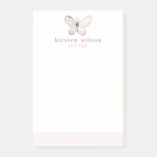 Elegante Blush Stripes & Butterfly Post-it Notes Klebezettel (Vorderseite)