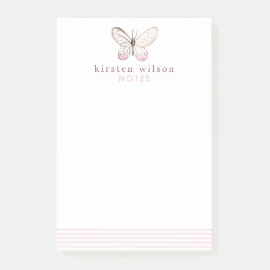 Elegante Blush Stripes & Butterfly Post-it Notes Post-it Klebezettel (Vorderseite)