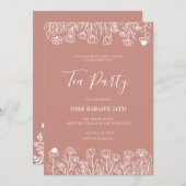 Elegante Blush Tea Party Geburtstag Einladung (Vorne/Hinten)