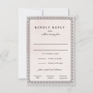 Elegante Blush und Black Watercolor Lace Wedding RSVP Karte