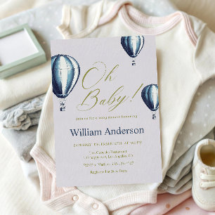 Elegante Blush- und Blau-Hot-Air-Ballon-Baby-Party Einladung