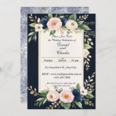 Elegante Blush und blumenreiche Hochzeitsfeier Einladung (Vorne/Hinten)