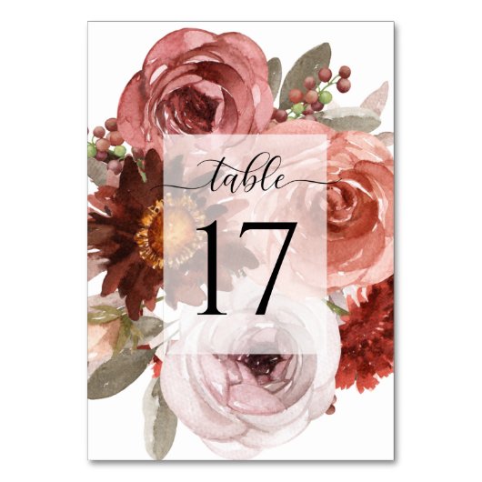 Elegante Blush und Burgund Hochzeit oder andere Ve Tischnummer (Rückseite)