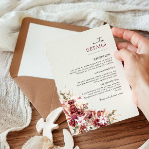 Elegante Blush- und Burgunder-Hochzeitsinformation Begleitkarte