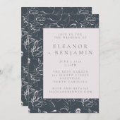 Elegante Blush und graue botanische Zeichnend Hoch Einladung (Vorne/Hinten)