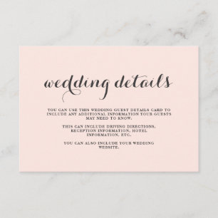 Elegante Blush und Gray Wedding Guest Details Begleitkarte