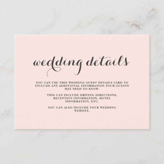 Elegante Blush und Gray Wedding Guest Details Begleitkarte (Vorderseite)