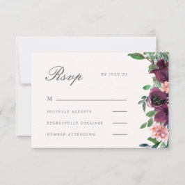 Elegante Blush und Pflaumenblütenhochzeit RSVP Karte