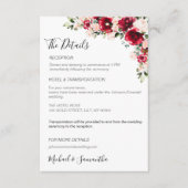 Elegante Blush und Rote Rosen Hochzeit Begleitkarte (Vorderseite)