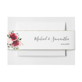 Elegante Blush und Rote Rosen Hochzeit Einladungsbanderole