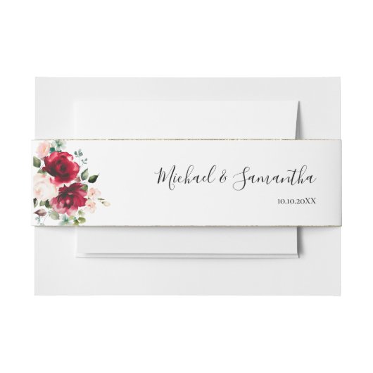 Elegante Blush und Rote Rosen Hochzeit Einladungsbanderole (Vorderseite Beispiel)