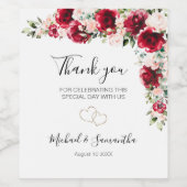 Elegante Blush und Rote Rosen Hochzeit Weinetikett (Einzelnes Label)