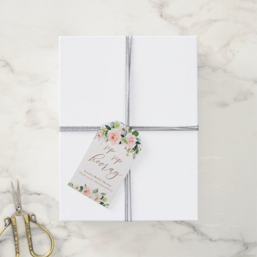 Elegante Blush Wasserfarbe Blumenstrauß Sip Hooray Geschenkanhänger (Mit Garn)