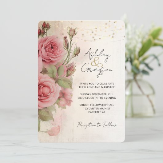 Elegante Blush Wasserfarben Blumenzehen Einladung (Stehend Vorderseite)