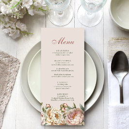 Elegante Blush Watercolor Peonies Menu Card Menükarte