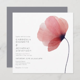 Elegante Blush Watercolor Poppy Gray Wedding Einladung