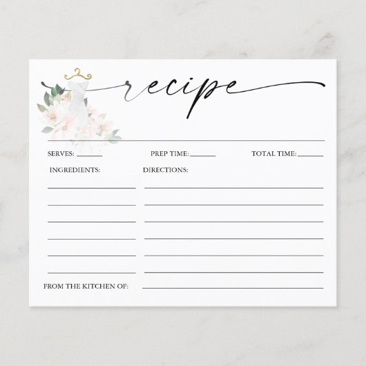 Elegante Blush Wedding Brautparty Rezept Card (Vorderseite)