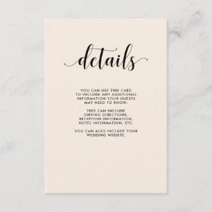 Elegante Blush Wedding Guest Details Begleitkarte