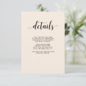 Elegante Blush Wedding Guest Details Begleitkarte (Stehend Vorderseite)