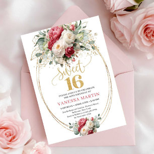Elegante Blush-Weiß-Grün-Süße 16-Geburtstagsfeier Einladung