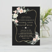 Elegante Blush White Blume Gold Black Wedding Einladung (Stehend Vorderseite)