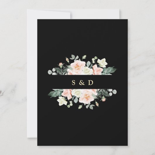 Elegante Blush White Blume Gold Black Wedding Einladung (Rückseite)