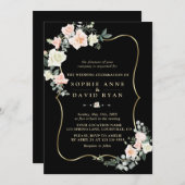 Elegante Blush White Blume Gold Black Wedding Einladung (Vorne/Hinten)
