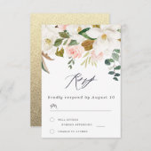 Elegante Blush & White Florals Moderne Hochzeit RSVP Karte (Vorne/Hinten)