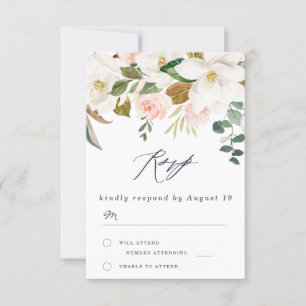 Elegante Blush & White Florals Moderne Hochzeit RSVP Karte