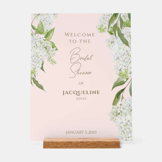 Elegante Blush White Hydrangeas Dusche Empfang Acrylschild (Vorderseite)