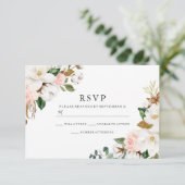 Elegante Blush & White Wassercolor Blume Hochzeit RSVP Karte (Stehend Vorderseite)